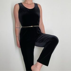 VINTAGE Velvet sleeveless holiday Jumpsuit catsuit black straight leg